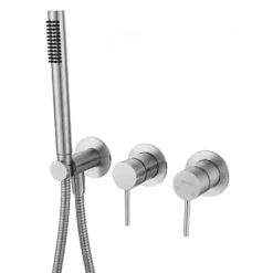 Afbeelding 1 Sapho Minimal Inbouwmengkraan voor douche/bad met handdouche, 2 uitgangen, mat RVS