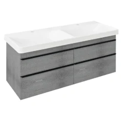 Afbeelding 1 Sapho Sitia Dubbele wastafelonderkast 116x50x44,2cm, 4 laden, zilver eiken