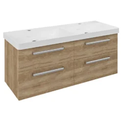 Afbeelding 1 Sapho Theia Dubbele wastafelonderkast 116x50x44,2cm, 4 laden, eiken Alabama