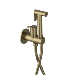 Afbeelding 1 Sapho Ultramix Inbouwbidetmengkraan met handdouche met stopknop, rond, mat goud