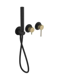 Afbeelding 1 Sapho Ultramix Inbouwmengkraan voor douche/bad inclusief handdouche, 2-weg, mat zwart/mat goud