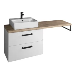Afbeelding 1 Aqualine Vega Badkamermeubelset, breedte 125cm, wit/platina eiken