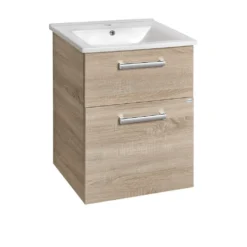 Afbeelding 1 Aqualine Vega Wastafelonderkast 51,5x72,6x43,6cm, 2x lade, eiken platina