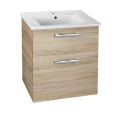Afbeelding 1 Aqualine Vega Wastafelonderkast 62x72,6x43,8cm, 2x lade, eiken platina