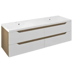 Afbeelding 1 Sapho Wave Dubbele wastafelonderkast 149,7x50x47,8cm, wit/eiken cuneo