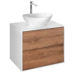 Afbeelding 1 Aqualine Zanya Wastafelonderkast 60x50x46cm, mat wit/eiken emporio