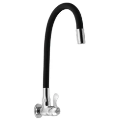 Afbeelding 1 Aqualine Wandgemonteerde waterkraan 1/2", flexibele uitloop, chroom/mat zwart
