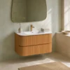 Lavantri Eleonora rond badmeubel met ribbelfront 100cm acacia met 2 lades en solid surface wastafel met kraangat