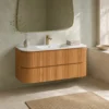 Lavantri Eleonora rond badmeubel met ribbelfront 120cm acacia met 2 lades en solid surface wastafel met kraangat