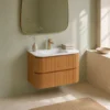 Lavantri Eleonora rond badmeubel met ribbelfront 80cm acacia met 2 lades en solid surface wastafel met kraangat