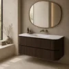 Lavantri Eleonora rond badmeubel met ribbelfront 120cm walnoot met 2 lades en solid surface wastafel zonder kraangat