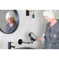 Afbeelding 2 Ridder Mary Wandgemonteerde scheerspiegel, LED, Ø13cm, zwart