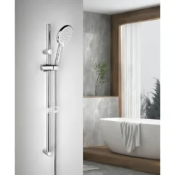 Afbeelding 2 Sapho Douchestang met zeephouder, verstelbaar, rond, 81cm, chroom