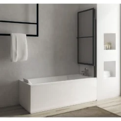 Afbeelding 2 Polysan Olbia Opklapbare badwand, (b) 123cm, mat zwart/helder glas