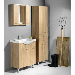 Afbeelding 2 Aqualine Keramia Fresh Wastafelonderkast 74,5x74x34,7cm, eiken platina