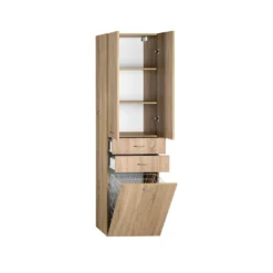 Afbeelding 2 Aqualine Zoja Opbergkast met wasmand 50x184x29cm, eiken platina