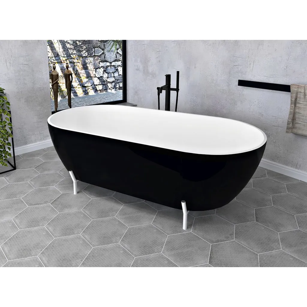 Polysan Reduta Vrijstaand bad van kunstmarmer 171x81x46cm, zwart/wit 2 Afbeelding 2 Polysan Reduta Vrijstaand bad van kunstmarmer 171x81x46cm, zwart/wit