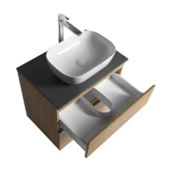 Afbeelding 2 Aqualine Altair Wastafelonderkast met plaat 68cm, eiken emporio/antraciet leisteen