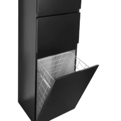 Afbeelding 2 Aqualine Altair Hoge kast met wasmand 40x184x31cm, mat zwart, rechts
