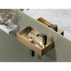 Afbeelding 2 Sapho Aurum RVS wastafel, 36,5x18cm, inclusief afvoer, links/rechts, koper goud