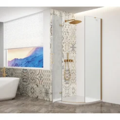 Afbeelding 2 Gelco Trinity Gold Matt Kwartronde douchecabine 90x90cm, matglas, links