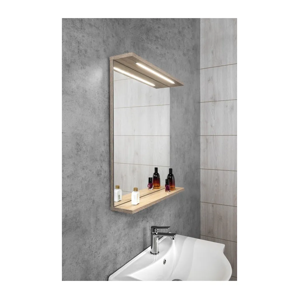 Aqualine Korin Strip Spiegel met LED-verlichting 60x70x12cm, eiken platina 2 Afbeelding 2 Aqualine Korin Strip Spiegel met LED-verlichting 60x70x12cm, eiken platina