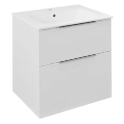 Afbeelding 2 Sapho Cirasa Badkamermeubel 60cm met wastafel en LED-spiegel, 2 laden, hoogglans wit
