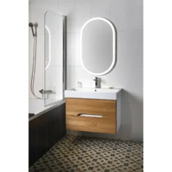 Afbeelding 2 Sapho Mediena Wastafelonderkast 76x51x48,5cm, mat wit/eiken naturel