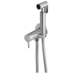 Afbeelding 2 Sapho Minimal Wandgemonteerde bidetmengkraan met handdouche met stopknop, mat RVS