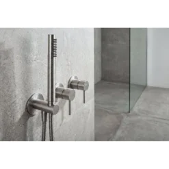 Afbeelding 2 Sapho Minimal Inbouwmengkraan voor douche/bad met handdouche, 2 uitgangen, mat RVS