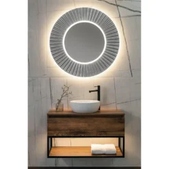Afbeelding 2 Sapho Pride Strip Ronde spiegel met LED-verlichting en lijst Ø75cm, zilver