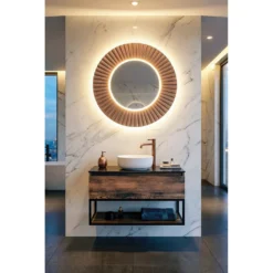 Afbeelding 2 Sapho Pride Strip Ronde spiegel met LED-verlichting en lijst Ø75cm, brons