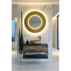 Afbeelding 2 Sapho Pride Strip Ronde spiegel met LED-verlichting en lijst Ø90cm, goud