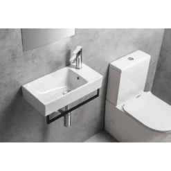 Afbeelding 2 Cerastyle Nuali Keramische wastafel 50x25cm, kraangat rechts/wit
