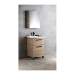 Afbeelding 2 Aqualine Vega Wastafelonderkast 51,5x72,6x43,6cm, 2x lade, eiken platina