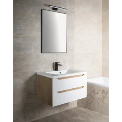 Afbeelding 2 Sapho Wave Wastafelonderkast 79,7x45x47,8cm, wit/eiken cuneo