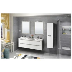 Afbeelding 2 Sapho Wave Dubbele wastafelonderkast 149,7x50x47,8cm, wit/eiken collingwood
