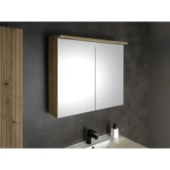 Afbeelding 2 Aqualine Kawa Strip Led Spiegelkast 80x70x22cm, eiken emporio