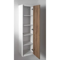 Afbeelding 2 Aqualine Zanya Hoge opbergkast 35x140x30cm, mat wit/eiken emporio