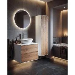 Afbeelding 2 Aqualine Zanya Wastafelonderkast 60x50x46cm, mat wit/eiken emporio