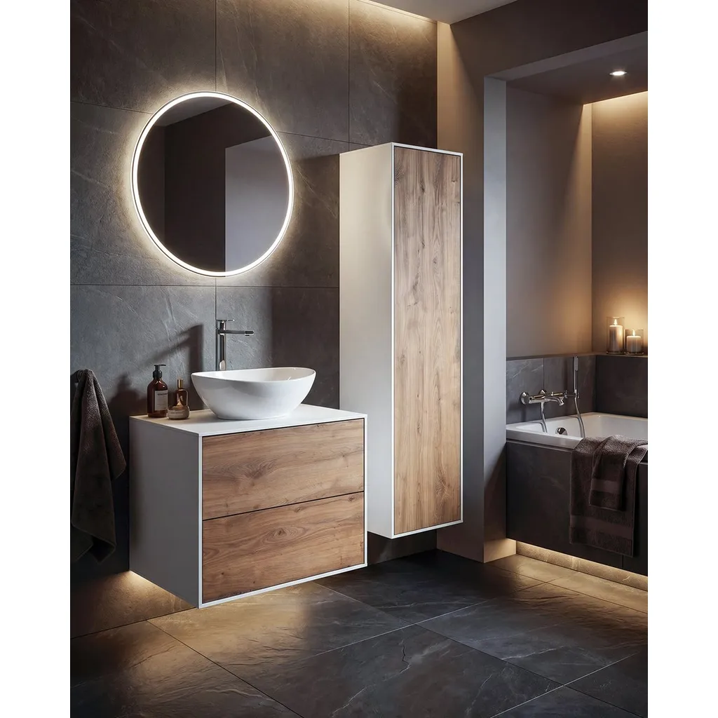 Aqualine Zanya Wastafelonderkast 60x50x46cm, mat wit/eiken emporio 2 Afbeelding 2 Aqualine Zanya Wastafelonderkast 60x50x46cm, mat wit/eiken emporio