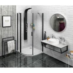 Afbeelding 2 Polysan Zoom Black Kwartronde douchecabine 90x90cm, helder glas, links