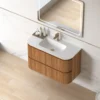 Afbeelding 3 Lavantri Eleonora rond badmeubel met ribbelfront 100cm acacia met 2 lades en solid surface wastafel zonder kraangat