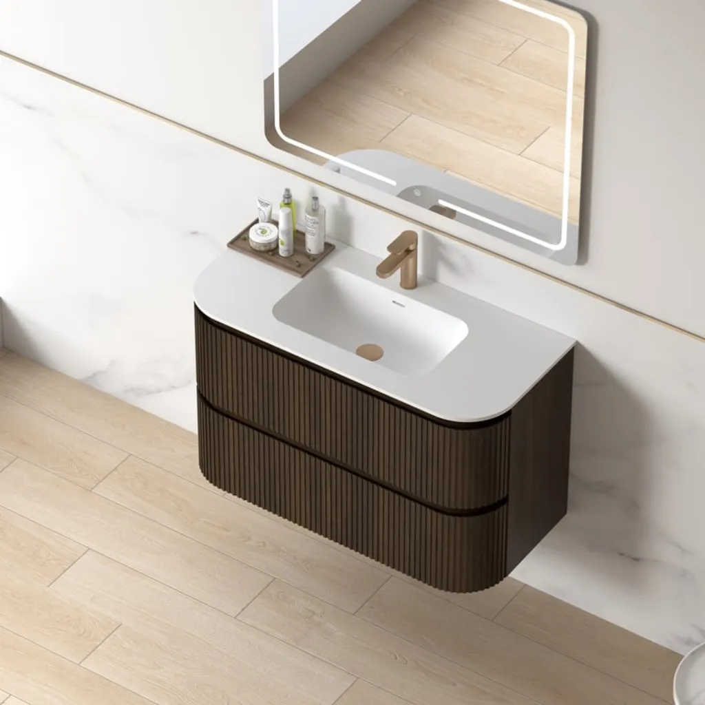 Lavantri Eleonora rond badmeubel met ribbelfront 100cm walnoot met 2 lades en solid surface wastafel zonder kraangat 3 Afbeelding 3 Lavantri Eleonora rond badmeubel met ribbelfront 100cm walnoot met 2 lades en solid surface wastafel zonder kraangat