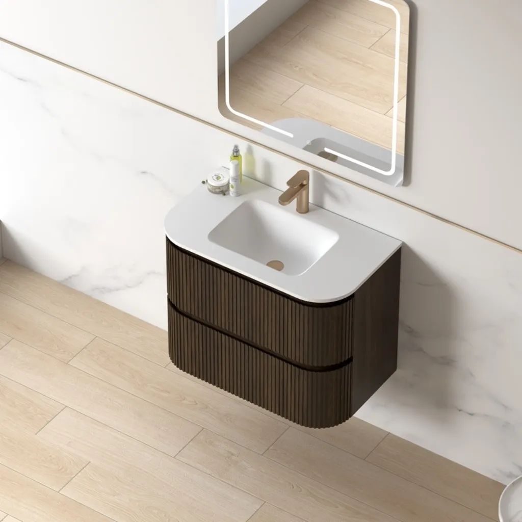 Lavantri Eleonora rond badmeubel met ribbelfront 80cm walnoot met 2 lades en keramiek wastafel met kraangat 3 Afbeelding 3 Lavantri Eleonora rond badmeubel met ribbelfront 80cm walnoot met 2 lades en keramiek wastafel met kraangat
