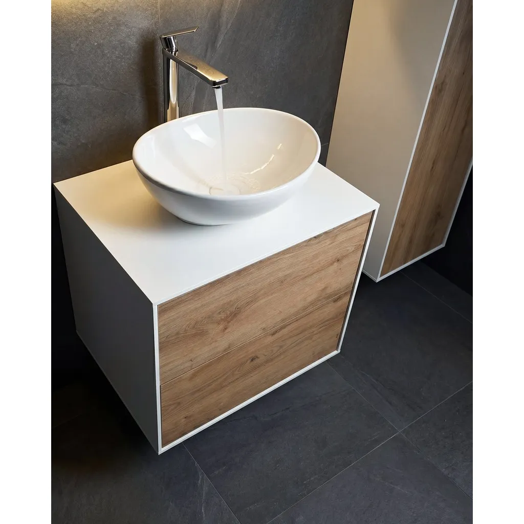 Aqualine Zanya Wastafelonderkast 60x50x46cm, mat wit/eiken emporio 3 Afbeelding 3 Aqualine Zanya Wastafelonderkast 60x50x46cm, mat wit/eiken emporio
