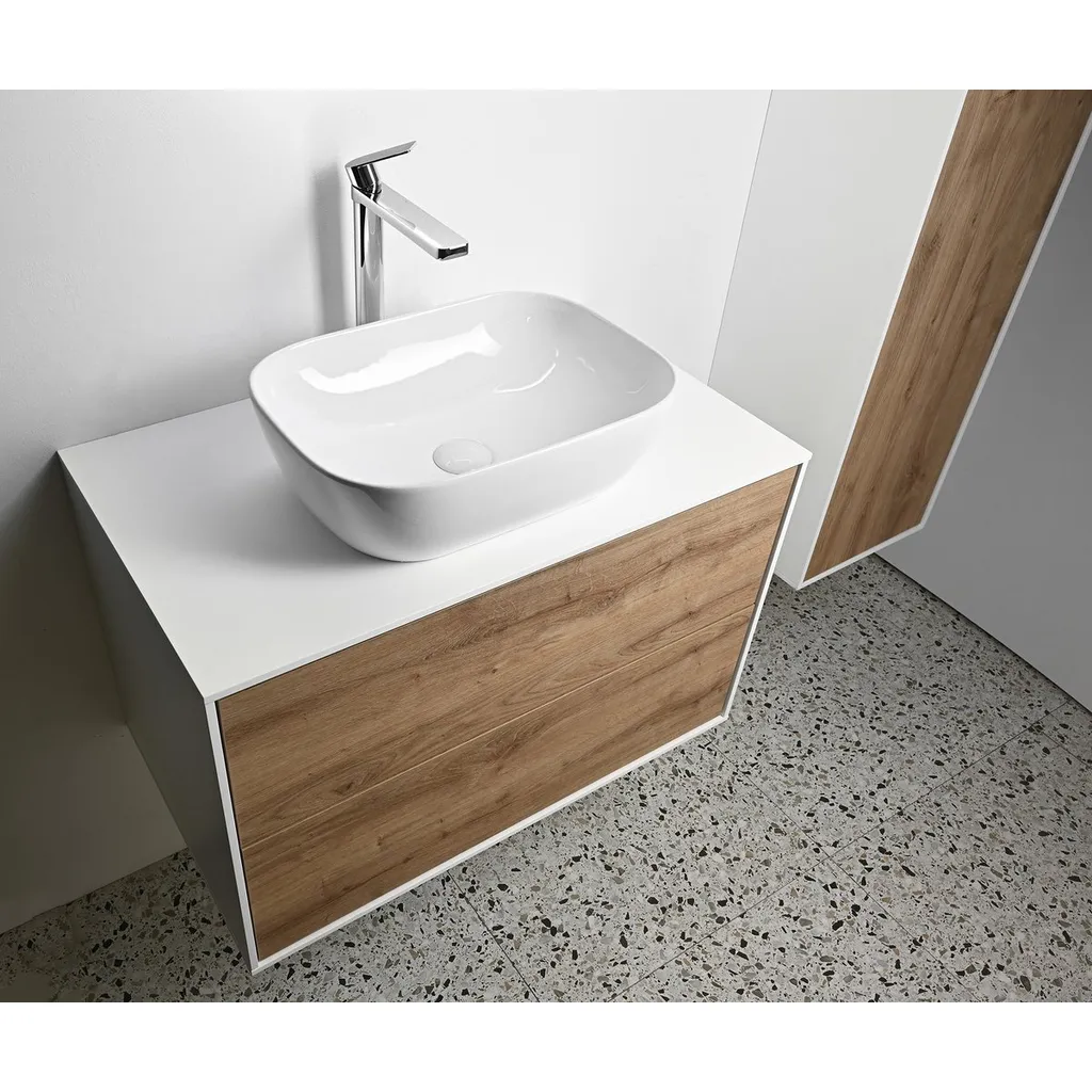 Aqualine Zanya Wastafelonderkast 80x50x46cm, mat wit/eiken emporio 3 Afbeelding 3 Aqualine Zanya Wastafelonderkast 80x50x46cm, mat wit/eiken emporio