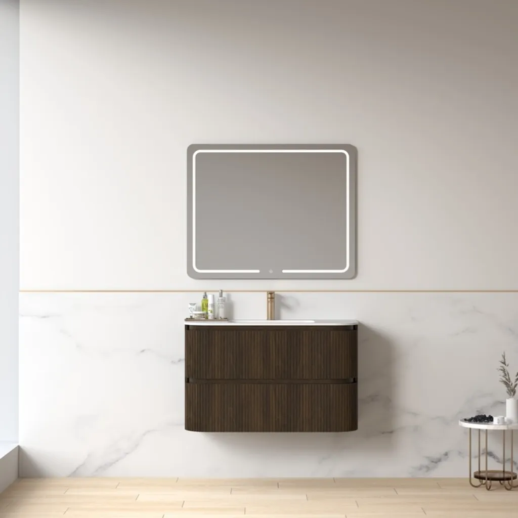 Lavantri Eleonora rond badmeubel met ribbelfront 100cm walnoot met 2 lades en solid surface wastafel zonder kraangat 4 Afbeelding 4 Lavantri Eleonora rond badmeubel met ribbelfront 100cm walnoot met 2 lades en solid surface wastafel zonder kraangat