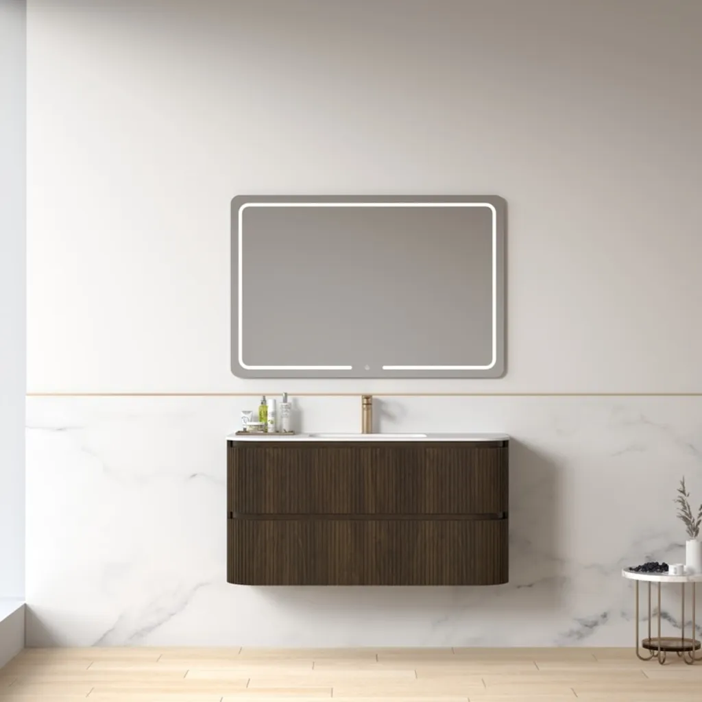 Lavantri Eleonora rond badmeubel met ribbelfront 120cm walnoot met 2 lades en solid surface wastafel zonder kraangat 4 Afbeelding 4 Lavantri Eleonora rond badmeubel met ribbelfront 120cm walnoot met 2 lades en solid surface wastafel zonder kraangat