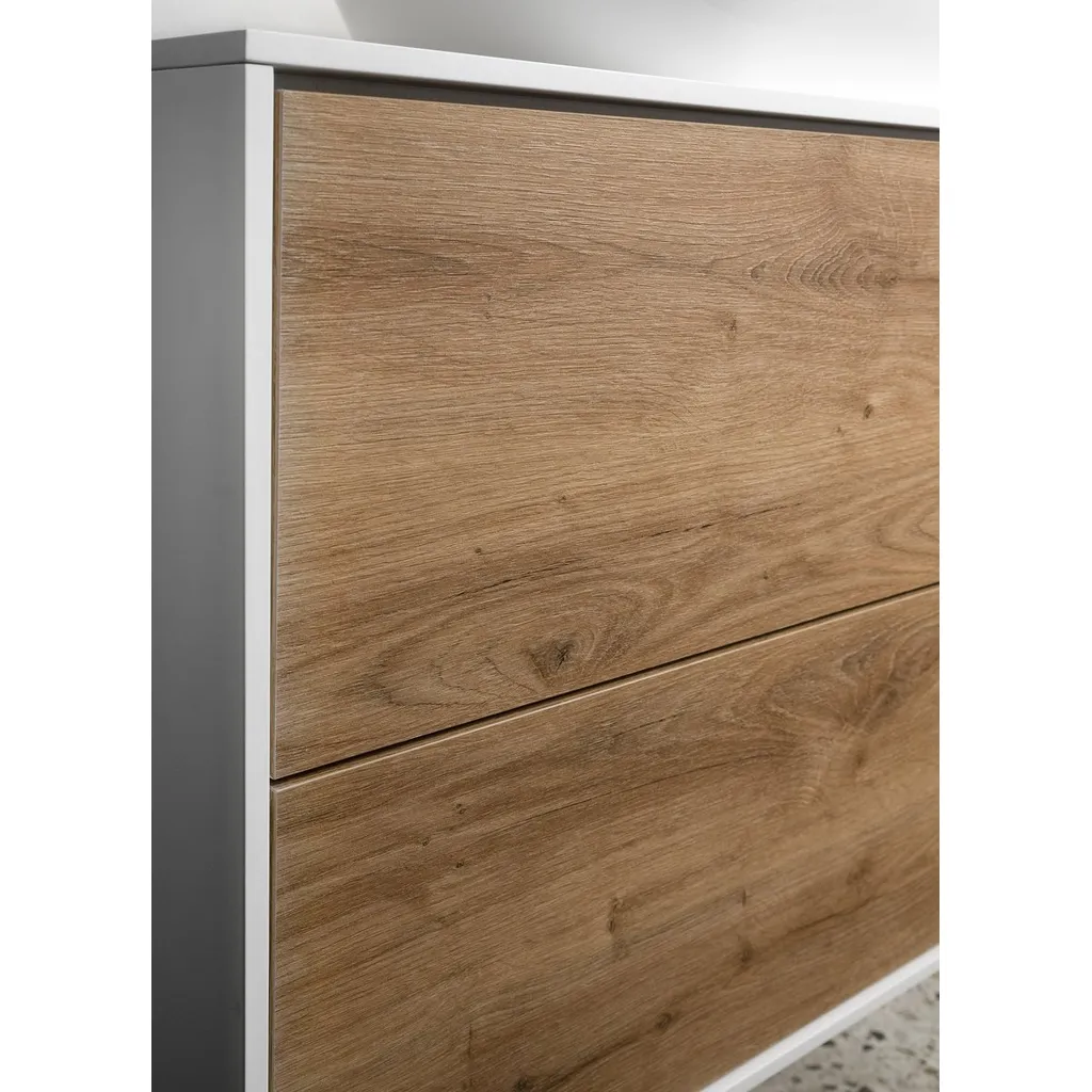 Aqualine Zanya Wastafelonderkast 60x50x46cm, mat wit/eiken emporio 4 Afbeelding 4 Aqualine Zanya Wastafelonderkast 60x50x46cm, mat wit/eiken emporio